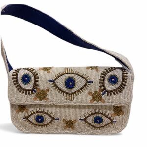America & Beyond Evil Eye Motif Beaded Bag with matching earrings